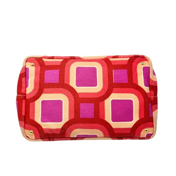 PRADA Vintage Logo Tote Bag Canapa Stampata Canvas Multicolor Red Pink  [105524] - Picture 9 of 15